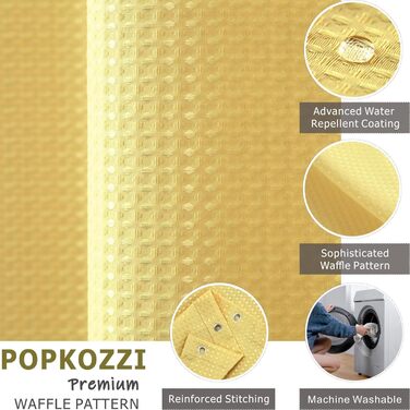 Штора для душу Waffelmuster, жовта, 183x183 см, поліестер, водонепроникна, міцна, для ванної кімнати