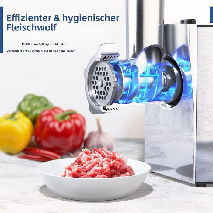 М'ясорубка електрична 2800 Вт нержавіюча сталь з насадками для ковбас та кубебе (Mg091)