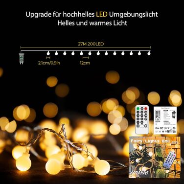 Гірлянда світлодіодна 15м 100 LED, 8 режимів, IP44, для дому та саду, дитяча кімната, декор тераси/балкону