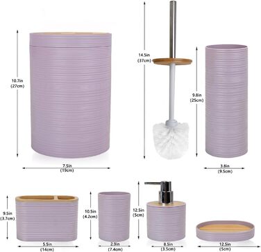 Набір аксесуарів для ванної кімнати CERBIOR: 6 предметів з бамбука (набір для ванної, себорегулятор, тримач для зубних щіток, стаканчик для щіток, мильниця, подарунок для дому, фіолетовий)