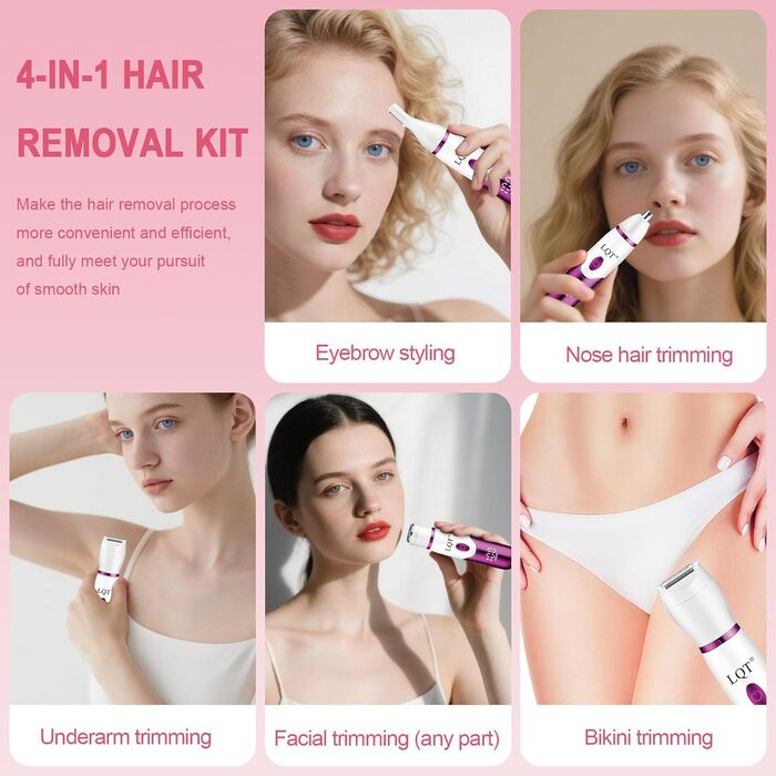 Електричний жіночий триммер 4-в-1 з LED-дисплеєм: для обличчя, брів, бікіні. Розроблено спеціально для жінок. Білий колір.