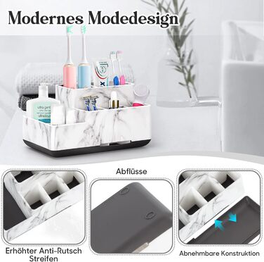 Тримач для зубних щіток електричних, знімний, для зберігання зубної пасти та бритви, легко чистити, білий (білий мармур)