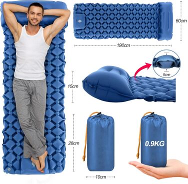 Isomatte HVIERO самонадувна, туристична, для кемпінгу, ультралегка, блакитна