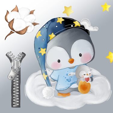Дитяча постільна білизна CLEAVEN 100x135 см | 100% бавовна, м'яка та дихаюча | Для комфортного сну | Змінний малюнок пінгвіна | CLEAVEN Pinguin 006