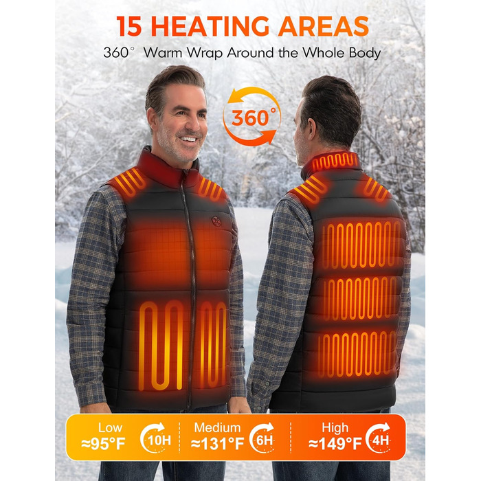 Обогреваемый жилет для мужчин с Powerbank, 15 зон обігріву, легкий, дихаючий, теплий жилет для кемпінгу, полювання, чорний