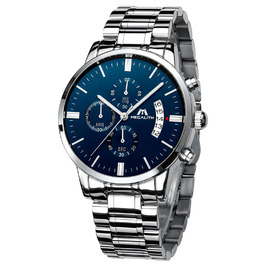 Чоловічий годинник MEGALITH з нержавіючої сталі, хронограф: велике циферблат, водостійкий, з датою, для роботи та відпочинку. Стильний подарунок для чоловіків, колір: срібно-блакитний.