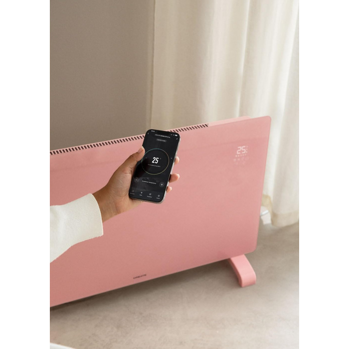 Електричний конвектор CREATE/WARM Crystal 2000W з WiFi, скло, пастельно-рожевий, LED-touchscreen, 2 режими