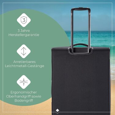 Чемодан Travelite Chios L, 78 см, 90-97 л, чорний: м'яка оболонка, захист кутів, розширюваний