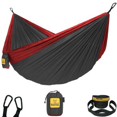 Гамак Wise Owl Outfitters для 1 особи - подвійний, ультралегкий, до 180 кг - антрацит/червоний + кріплення та карабіни