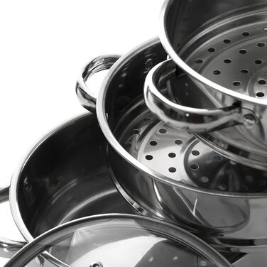 Паровар Premier Housewares з нержавіючої сталі, скляною кришкою, 28 x 22 x 25 см, сріблястий