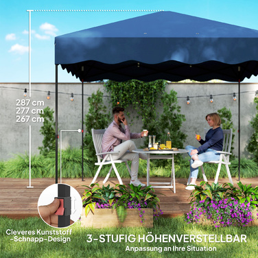 Outsunny Gazebo approx. 3x3m, water-resistant, stable, winter-proof, pop-up folding gazebo with UV protection 50+, foldable party tent, garden tent with carry bag, garden gazebo for camping and garden, Dark Blue | Aosom