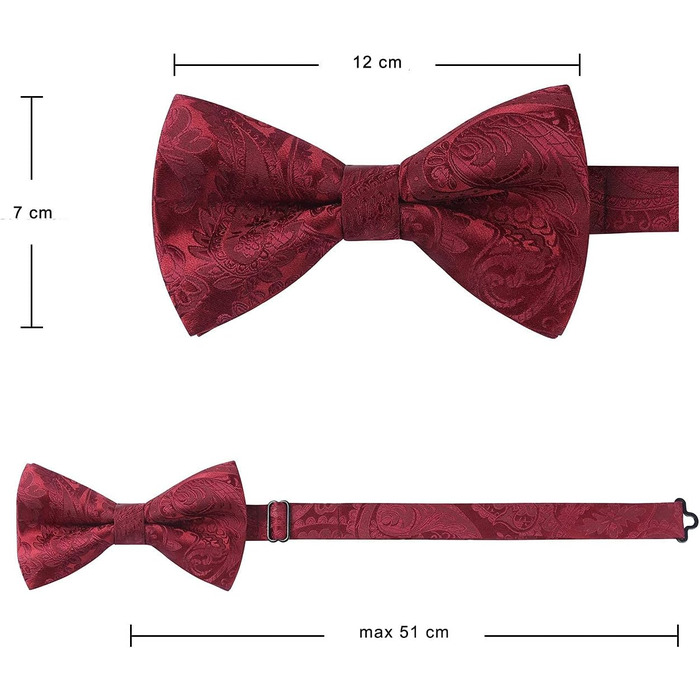 HISDERN Комплект краватка-метелик з кишеньковим хустиком та запонками, з гачком, регульована, вже зав'язана, для весілля, свят, Різдва, Хелловіна, бордовий A1