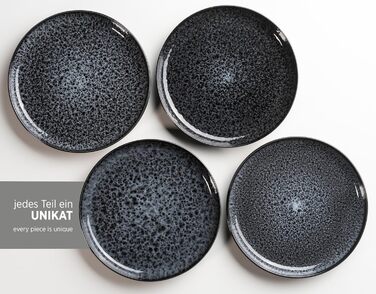 MÄSER Filippa: 16-частинний сервіз для 4 осіб з кераміки (16 предметів); тарілки, миски, чашки з реактивною глазур'ю чорного та сірого кольорів, порцеляна