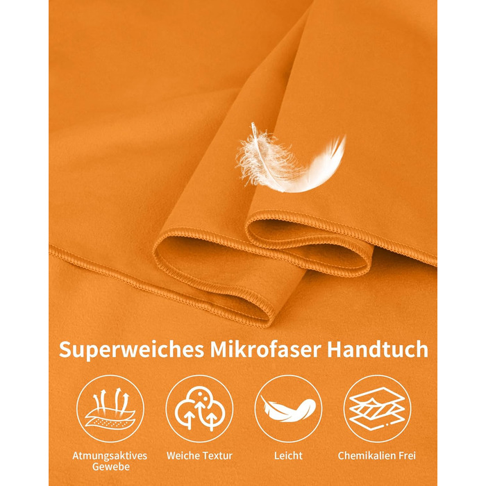 Набір з 3 рушників з мікрофібри, 180x80 см + 2 рушники 80x40 см, для фітнесу, сауни, пляжу, подорожей, темно-зелений (оранжевий)