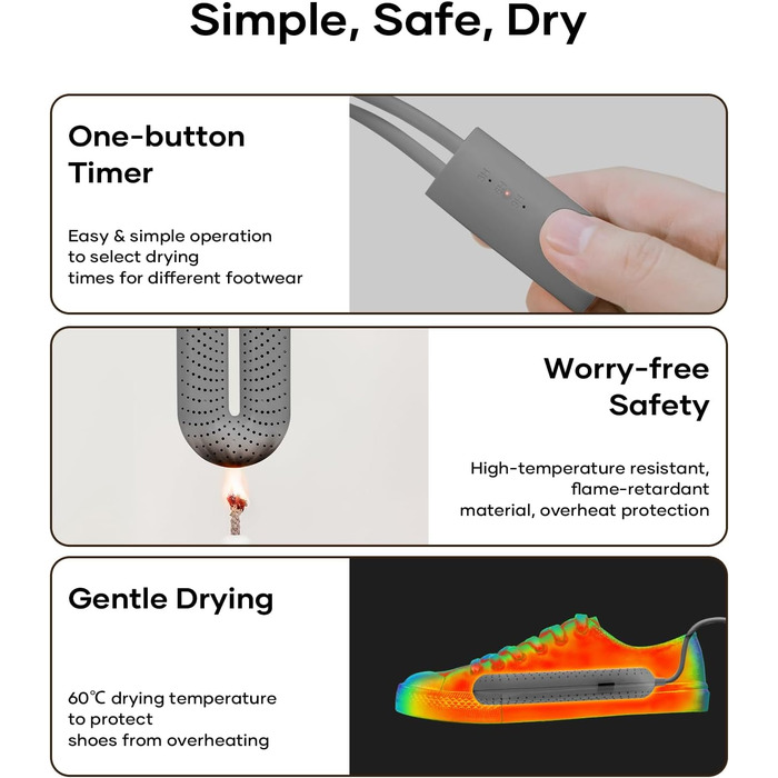 Електрична сушарка для взуття Snowpea: сушарка для черевиків, усунення запаху, автоматичне вимкнення, сірий колір
