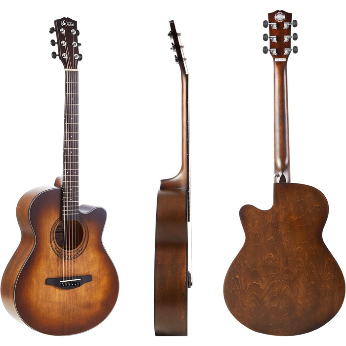 Акустична гітара Soldin 40 дюймів Premium з масивної соснової верхньої деки. Комплект: гітара, підставка, тюнер, ремінь, каподастр, струни, серветка, медіатори (коричневий)