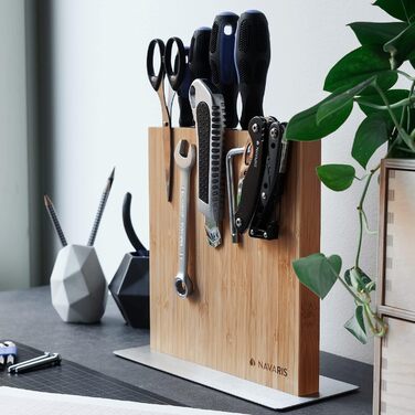 Navaris Double-Sided Magnetic Knife Holder made of Bamboo - Magnetic Knife Block, Knife Board, Double-Sided Magnetic Knife Holder - Unfilled Knife Holder