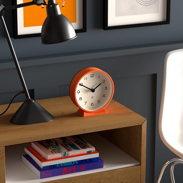 NEWGATE® M Silent Mantel Clock - 'No Tick' - A Modern Mantel Clock - Small Clock - Mantel Clocks - Minimalist Dial - (Pumpkin Orange)