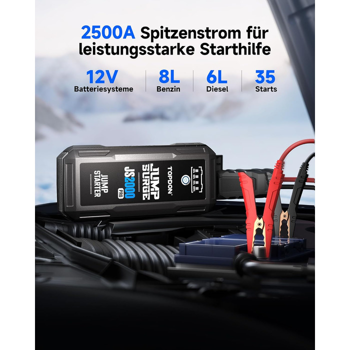 Powerbank TOPDON JS3000 для запуску двигуна, 24000mAh, 12V, для бензинових та дизельних двигунів до 9.0L та 7.0L