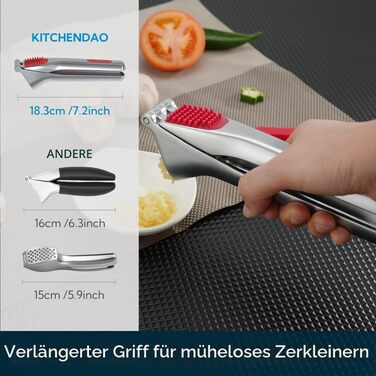 Професійний прес для часнику KITCHENDAO з контейнером, скребком та очищувачем, цинковий подрібнювач часнику (без очищення), сріблястий