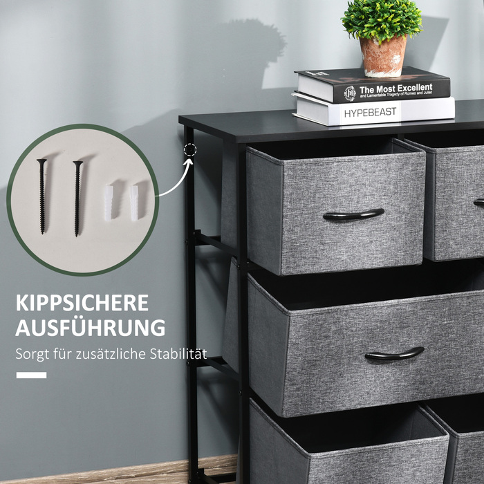 HOMCOM 8-Drawer Fabric Chest of Drawers Storage Cabinet Dresser with Handles, Metal Frame, Modern Design Closet for Bedroom, Living Room Dark Grey | Aosom