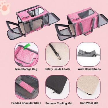 Транспортна переноска для собак та котів, складана, рожева, 46x46x30 см