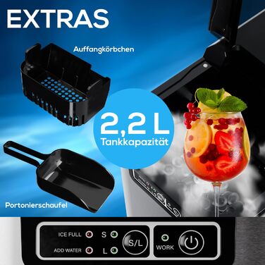 Льодогенератор Tronitechnik 12 кг/24год, резервуар 2.2л, 2 розміри льоду, самоочищення, нержавіюча сталь (срібний)