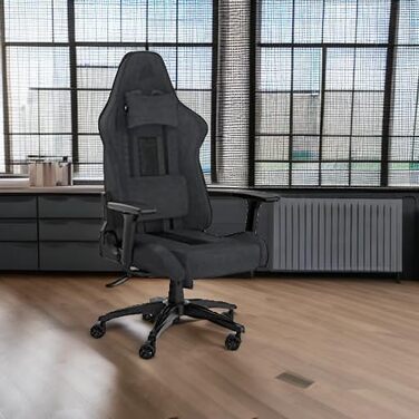 Ігрове крісло Corsair TC100 Relaxed, тканинне, ергономічне, з лендепідтримкою та подушкою з пам'яттю, регульовані підлокітники, сірий/чорний, сталевий каркас