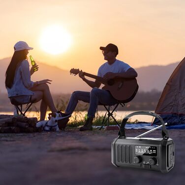 Радіо-кришка з акумулятором 20000mAh, сонячне, динамо, AM/FM, Power Bank, LED ліхтарик, SOS-сигнал, компас (Чорний)