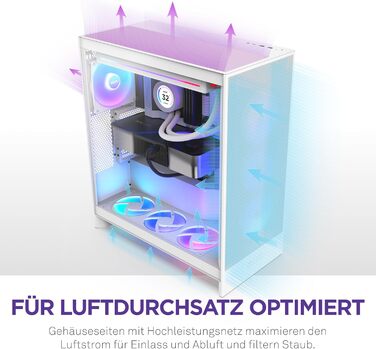 Корпус NZXT H7 Flow для ПК ATX з покращеною вентиляцією | Підтримка до 3 x 120 мм вентиляторів для охолодження GPU | 3 x 120 мм фронтальні вентилятори | Підтримка радіатора 420 мм | Flow 2024, білий