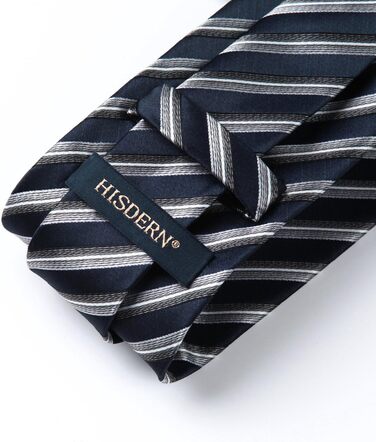 HISDERN Комплект краватки та нагрудного хустинки в смужку: темно-синій та сірий | Чоловіча краватка для весілля