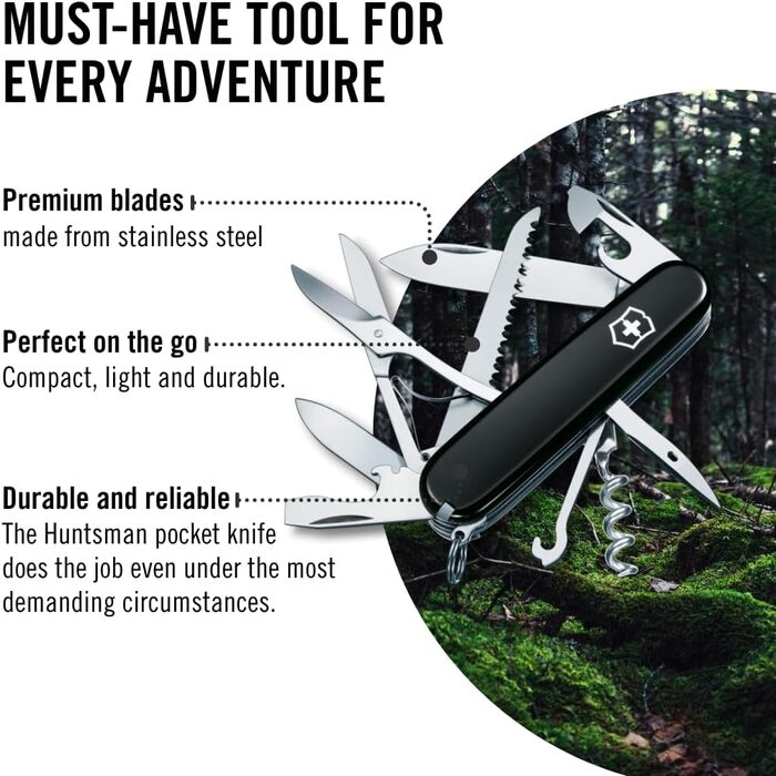 Мультитул Victorinox Huntsman: Швейцарський  ніж з 15 функціями, чорний