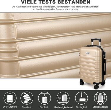 Великий валіза з ABS пластику, Trolley, валіза для подорожей з 4 колесами (360°), кодовий замок (3 цифри) та телескопічний ручка з алюмінію (XL – 95L), Колір: шампань