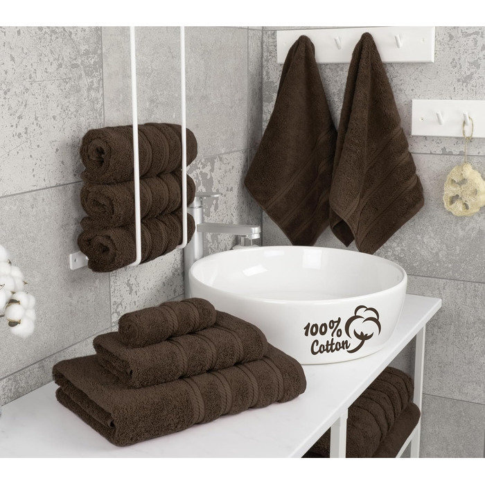 Набір розкішних рушників American Soft Linen з преміум турецької бавовни, готельна серія, 6 предметів, шоколадний коричневий