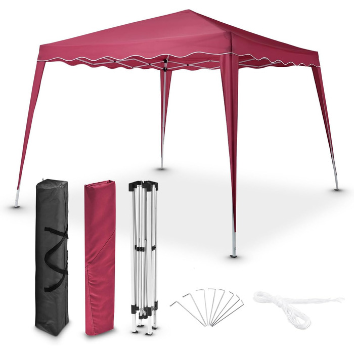 Juskys Pop-Up Gazebo Vivara 3x3 m - Adjustable Height Pop-Up Gazebo, UV50+ & Water-Resistant - Garden Tent with Bag - Party Tent for Garden - (Red)