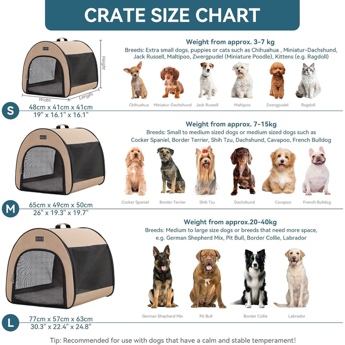 Складана переноска для собак Petfit для маленьких собак і котів, портативна та з гарною вентиляцією, для дому, з вигнутим дахом, переноска-ліжко для собак з анти-відкриваючим блискавкою та подушкою (Хакі, M)