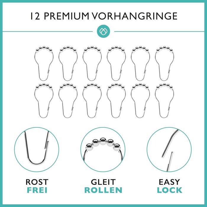 Штанга для душу без свердління з 12 кільцями - телескопічна штанга 120-215 см з нержавіючої сталі, комплект для душу та ванни, срібна