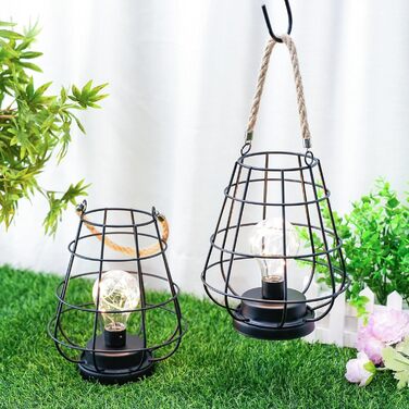 JHY DESIGN Набір з 2 декоративних настільних ламп-ліхтариків у стилі ретро, 22 см, на батарейках, LED Едісон, чорний колір