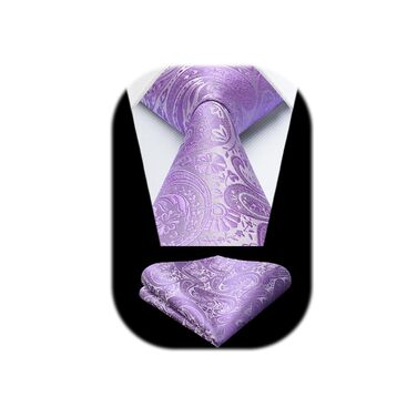 Краватка для чоловіків HISDERN 160 см, довга, з нагрудним хустиною, для весілля та бізнесу, шовкова, елегантна (фіолетовий паваротті)