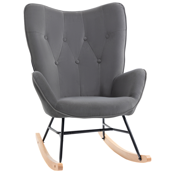 HOMCOM Rocking Chair with Steel Frame, Padded Lounge Chair, Velvet-like Polyester, Comfortable Seat for Living Room