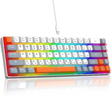 Механічна ігрова клавіатура Snpurdiri з RGB підсвічуванням, компактна, ергономічна, для офісу та ігор (63/68 біло-чорно-оранжева)