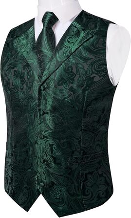 Костюмний комплект DiBanGu: жилет, краватка, нагрудна хустка, запонки, лапєль-кліп (7 предметів) з паєчним візерунком, смарагдовий колір, XL