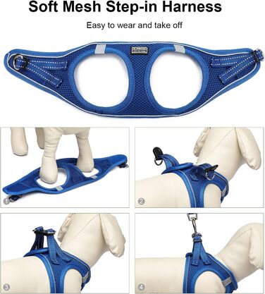 Шлейка для собак з повідком Anti-Pull, світловідбиваюча, для маленьких собак, кошенят, тварин (Lapis Blau, S)