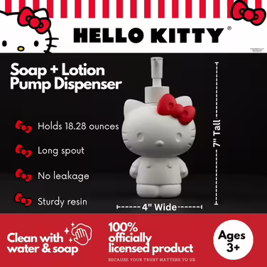 Hello Kitty Soap/Lotion/Hand Sanitizer Dispenser, Resin, 294 ml, Official Licensed Product Franco