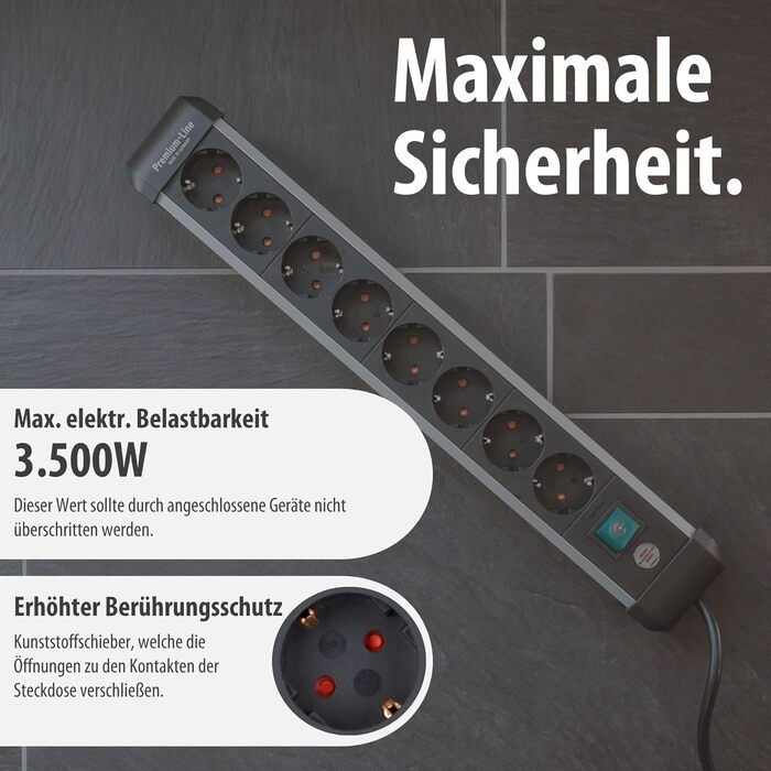 Мережевий фільтр Brennenstuhl Premium-Alu-Line на 8 розеток, 3м, алюмінієвий корпус з вимикачем, Made in Germany