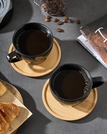 Набір керамічних чашок капучино HOME DECOR 4 шт., 220 мл, з металевим підставкою. Підходять для капучино, лате, американо та чаю. Чорний та білий дизайн