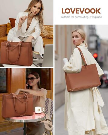 Сумка для ноутбука LOVEVOOK жіноча 17 дюймів, коричнева: ділова сумка, портфель, сумка для університету, школи, офісу