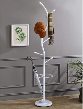 IDIMEX Clothes Rack Coat Stand Triana with 6 Clothes Hooks and Umbrella Stand, White Lacquered