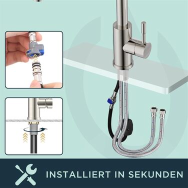 Змішувач кухонний FORIOUS з висувною лійкою та душем, 360° обертання, 2 режими, нержавіюча сталь