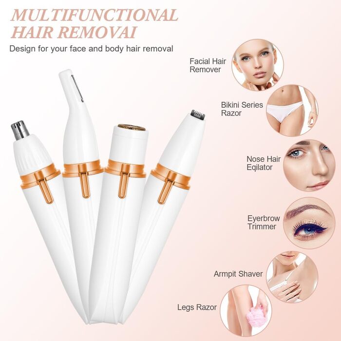 Електричний жіночий тример 4-в-1 для тіла, інтимної зони та обличчя, перезаряджається